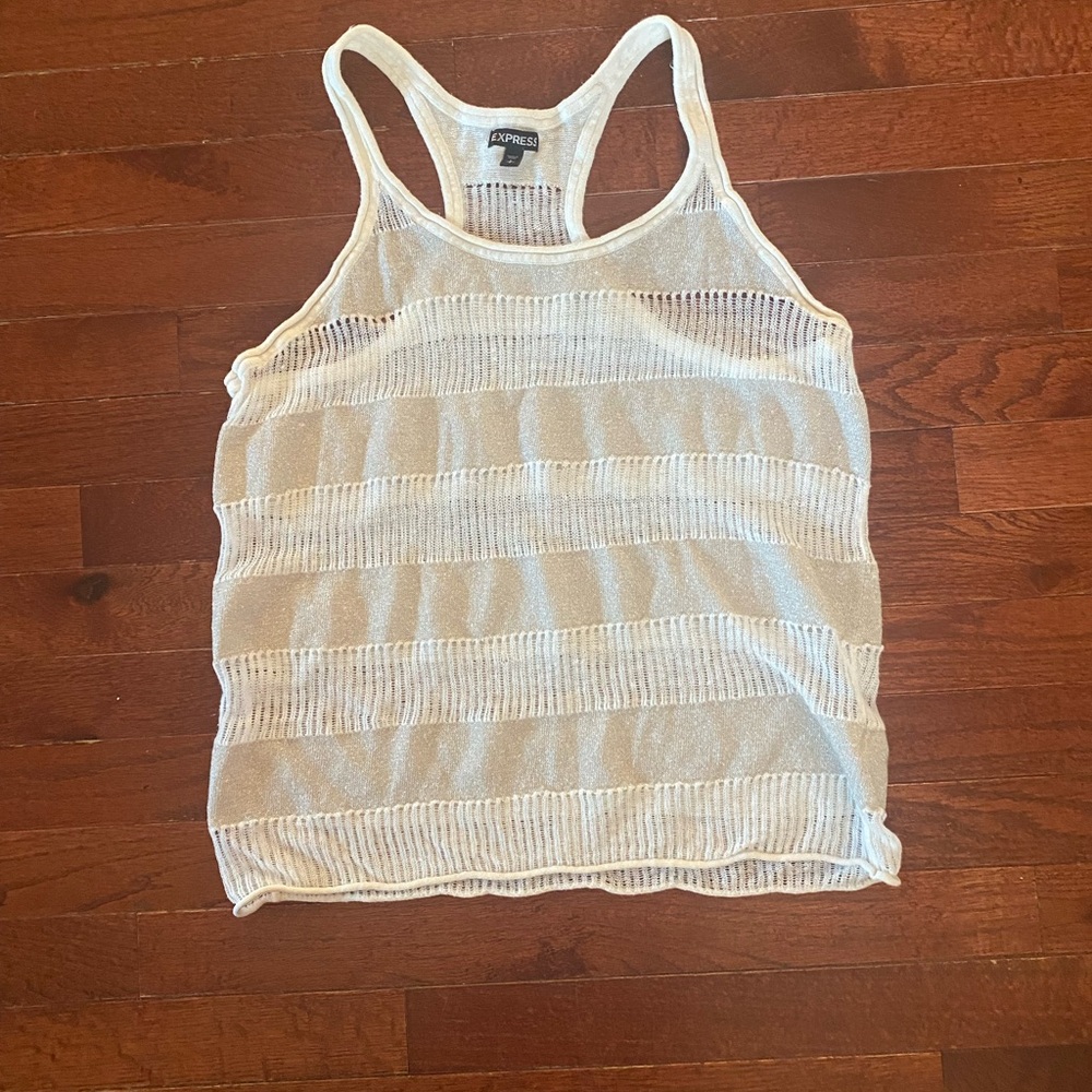Express White Sheer Striped Tank Top